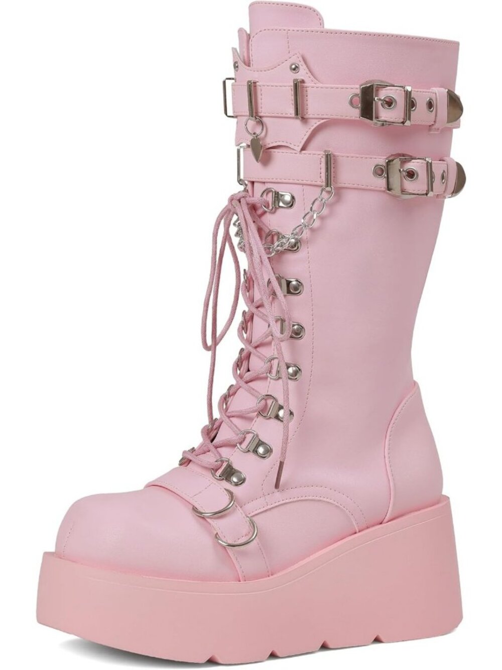 Stylish Black Platform Wedge Combat Boots - Chunky Heel Lace-Up Mid Calf Punk